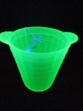 Frigidaire Icerver Depression Frosted Uranium Glass Ice Bucket w/ Tab Handles