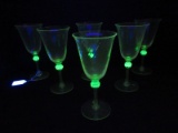 Set - 6 Optic Spiral Wine Glasses w/ Green Multifaceted Accent on Stem