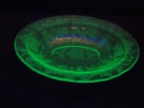 Jeannette Uranium Green Depression Glass Floral Pattern Oval Bowl