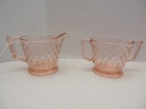 Imperial Glass Co. Pink Depression Glass Pair Creamer & Open Sugar Bowl