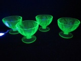 Set - 4 Jeannette Glass Co. Green Uranium Depression Glass Floral Pattern Sherbets