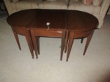 Unique Mahogany Drop Leaf Gateleg Coffee Table w/ 2 Demilune End Tables on Tapered Legs