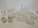 Lot - Pressed Glass Prescut Pattern Cruet/Milk Pitcher, Covered Butter Dish