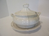 Large Ceramic Covered Tureen w/ Underplate
