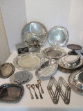 Lot - Silverplated/Stainless Serving Trays, Covered Dishes, Trivets, Compote