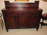 Antique Crotch Mahogany Empire Revival Style Buffet w/ Backsplash Base 2 Over 3