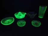 Lot - Green Uranium Depression Glass 2 Coasters 3 1/4