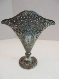 GSA Godinger Silverplated Victorian Era Style Fan Vase Pierced Foliate & Floral Design © 1991