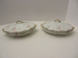 2 Theodore Haviland Limoge China Floral Spray Pattern Oval Covered Serving Bowls