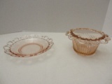 Lot - Pink Depression Glass Anchor Hocking Lace Edge Pattern