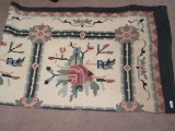 Dhurrie Rug Flat Weave Floral Spray Block Design