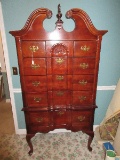 Exquisite Chippendale Style Block Front Highboy w/ Arched Pediment, Finial