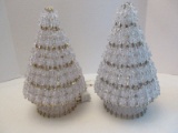 Pair - Hand Crafted Safety Pins & Beads Lighted Christmas Trees