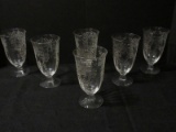 6 Fostoria Clear Meadow Rose Etched Pattern Iced Tea Footed