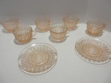 Lot - Jeannette Pink Depression Glass Holiday Pattern 6 Cups, 2 Saucers, Circa 1947-1949