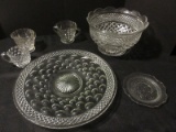 Lot - Pressed Glass Wexford Pattern Bowl, Iris & Herringbone Saucer