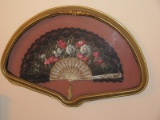 Gorgeous Black Lace Trim Hand Fan Adorned Painted Floral Spray Design & Tassel Accent