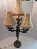 Berman Baroque Style 4 Light Electric Candelabra w/ Shades Antiqued Patina/Craquelure Finish