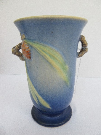 Replica Roseville Pottery Pine Cone Pattern Blue Footed Vase
