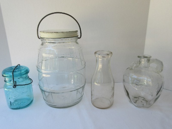 Lot - Ball Ideal Blue Glass Wire Lock Bicentennial Jar