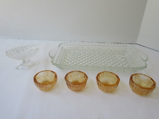 Set - 4 Marigold Carnival Glass Individual Salt Cellars, Master Salt Cellar Pressed Glass