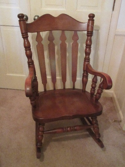 Tell City Solid Maple High Curved Back Rocking Chair w/ Scrolled Arms