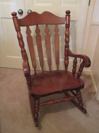 Tell City Solid Maple High Curved Back Rocking Chair w/ Scrolled Arms