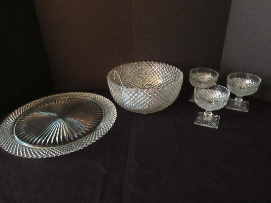 Lot - Anchor Hocking Clear Depression Glass Miss American Pattern Large Fruit 8 7/8" Bowl