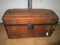 Wooden Antique Chest w/ Metal Corners/Clasps Leather Handles