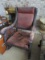 Wooden Vintage Rocking Chair w/ Leather Back/Seat, Curled Arms/Sides