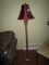 Brass Column Design Torchiere Lamp w/ Red Shade Bud Finial, Scalloped Top