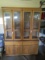 Wooden China Cabinet, 4 Doors w/ Glass Windows, 2 Drawers, 4 Lower Doors, 2 Glass Shelves