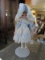 Doll w/ Porcelain Head/Hands/Feet in Sky Blue Dress on Stand