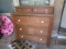 Vintage Oak 5-Drawer Standing Chest, Locks No Key, 2 Over 3, Pulls Replaced