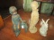 Figurine Lot - Boy Sitting on Bench Antique Patina, Standing Girl, Rabbit