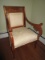 Vintage Antique Oak Chair Cream/Asian Motif Upholstery, Floral Ribbon Design Trim Top