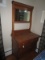 Turn-Of-Last-Century Antique Oak Vanity w/ Small Mirror, Wave Sides, 3 Drawers, Lock w/ Key