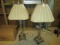 Pair - Antique Patina/Design Desk Lamps, Leaf/Floral Base/Top