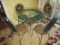 Round Glass Top Table w/ 4 Matching Chairs, Floral/Fruit Motif, Table Metal Base