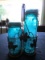 2 Blue Glass Candle Jars in Metal Oak Leaf Carrier, Sealed Top