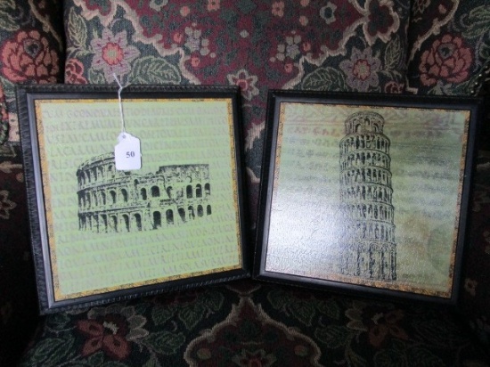 2 Wall Mounted Colosseum/Pisa Wooden Prints