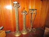 Lot - 2 Raised Gilted Candle Holders w/ Leaf/Curled Motif, 1 Raised w/ Curled Motif