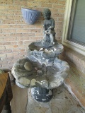 Black Stone 2-Tier Garden Feature, Scallop w/ Cherub Top