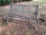 Wooden Bench w/ Curled Metal Arms/Sides w/ 2 Part Curled Back