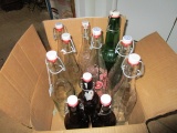 Lot - Vintage Seal-Lid Style Brewing Bottles, 3 Brown, 1 Green, 1 w/ Red/Orange Pattern, Etc.