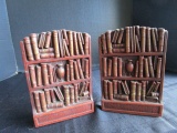 Lot - Pair Book Shelf Design Bookends, Pair Drum Design Bookends