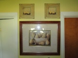 3 Pear Print Pictures, 1 in Wood/Gilt Antique Patina Frames/Matt