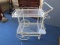Metal White Vintage Cart w/ 2 Tier Glass Shelves, Bamboo Motif
