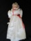 Vintage Doll Porcelain Head/Hands/Feet in White Dress Rose Belt