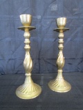 Pair - Brass Twist Design Raised Candle Sticks